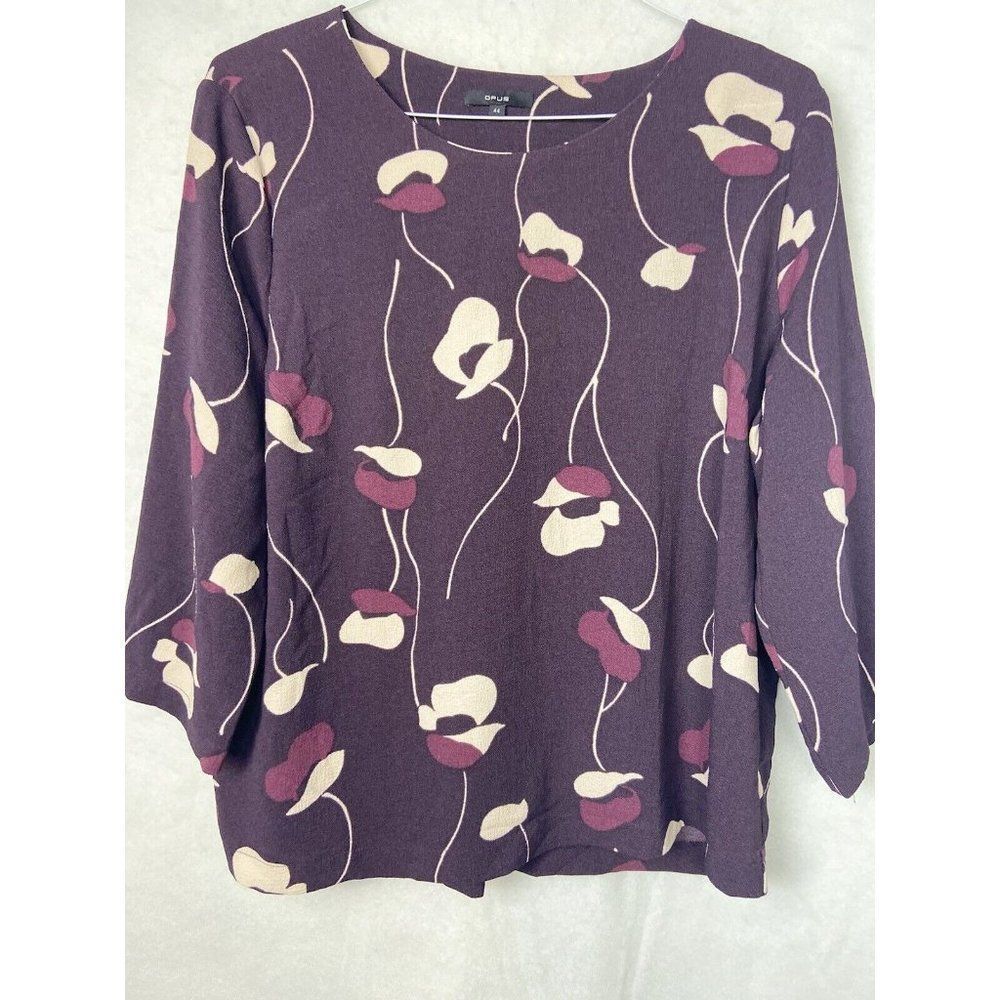 OPUS WOMENS BLOUSE STRECTH SIZE EUR 44 FLORAL PURPLE TOP 3/4 SLEEVE